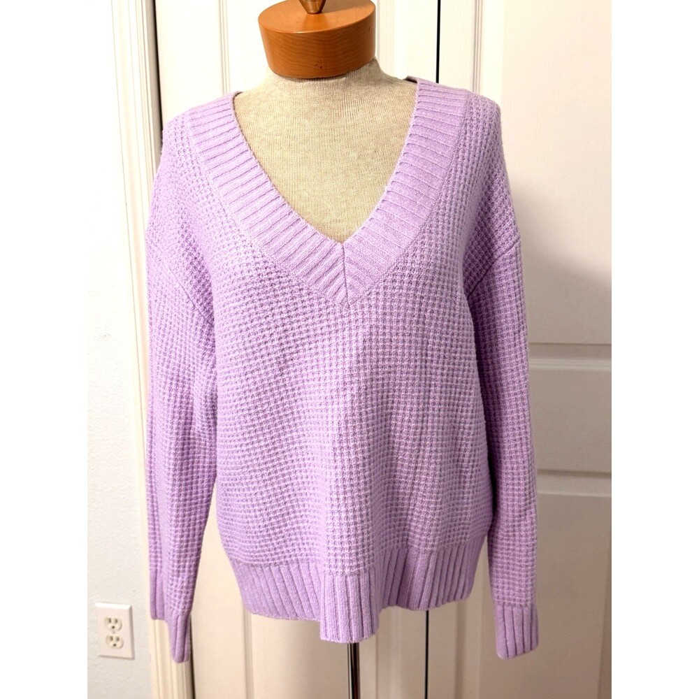 NWT BP. Sz XS Women’s Oversize Cozy V‑Neck Waffle Knit Sweater Purple NEW
